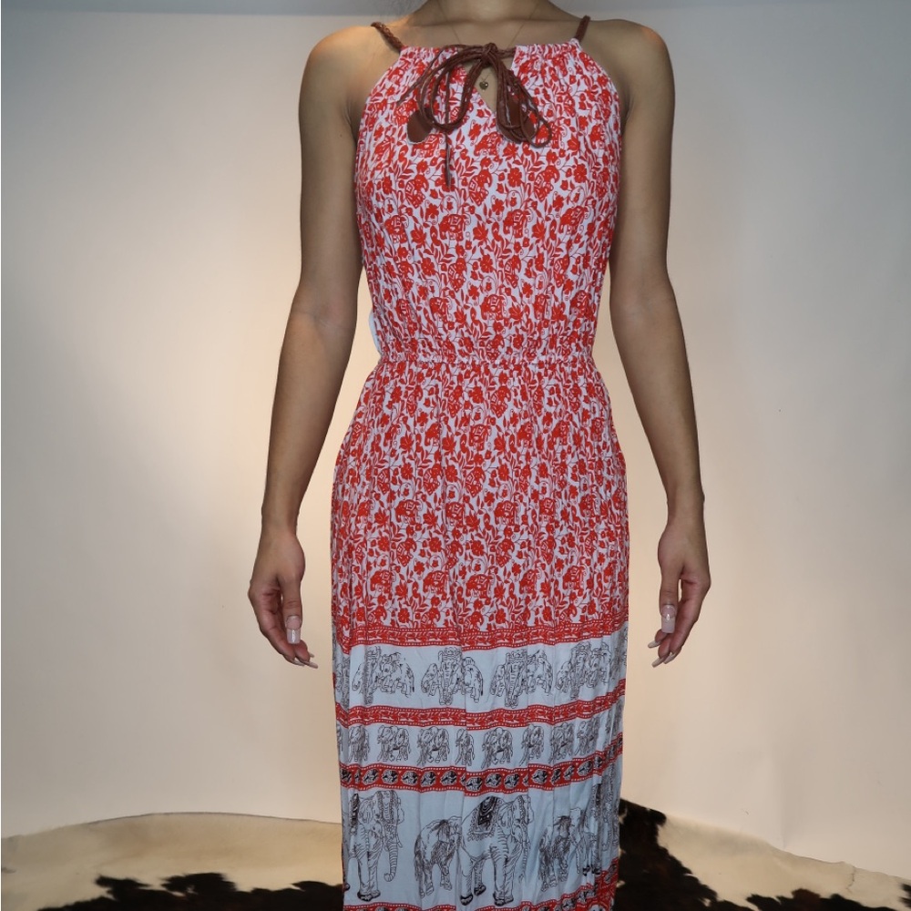 Red Boho dress from Thailand. Size S